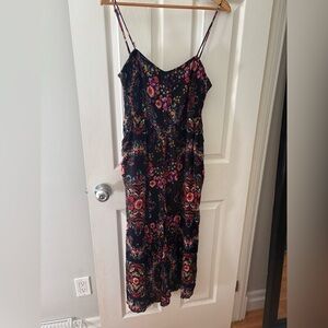 Patrons of Peace black floral wide leg crop jumpsuit size medium
